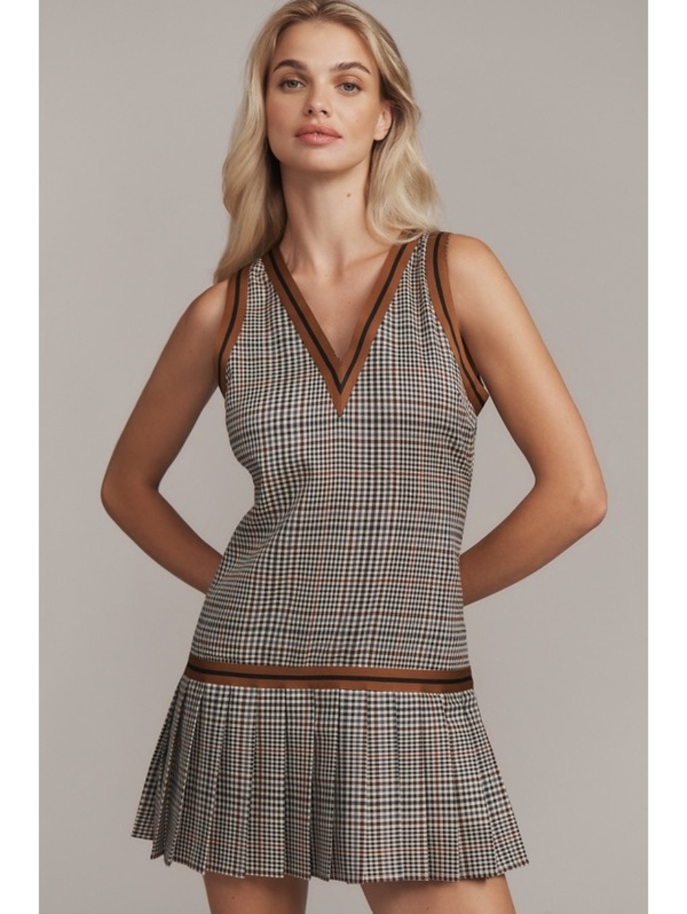 FIND ME NOW Glastonbury Vest Pleated Plaid Mini Dress